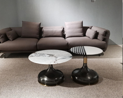 安驹-高档高端意式天然石桌面酒瓶无痕底座 圆形大餐桌 茶几