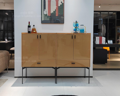 安驹-意式简约钢琴烤漆高脚橙色餐边柜储物柜